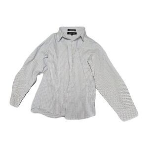 Boys dress shirt Size 10 Andrew Fezza White With Blue Green Gray Pinstripes